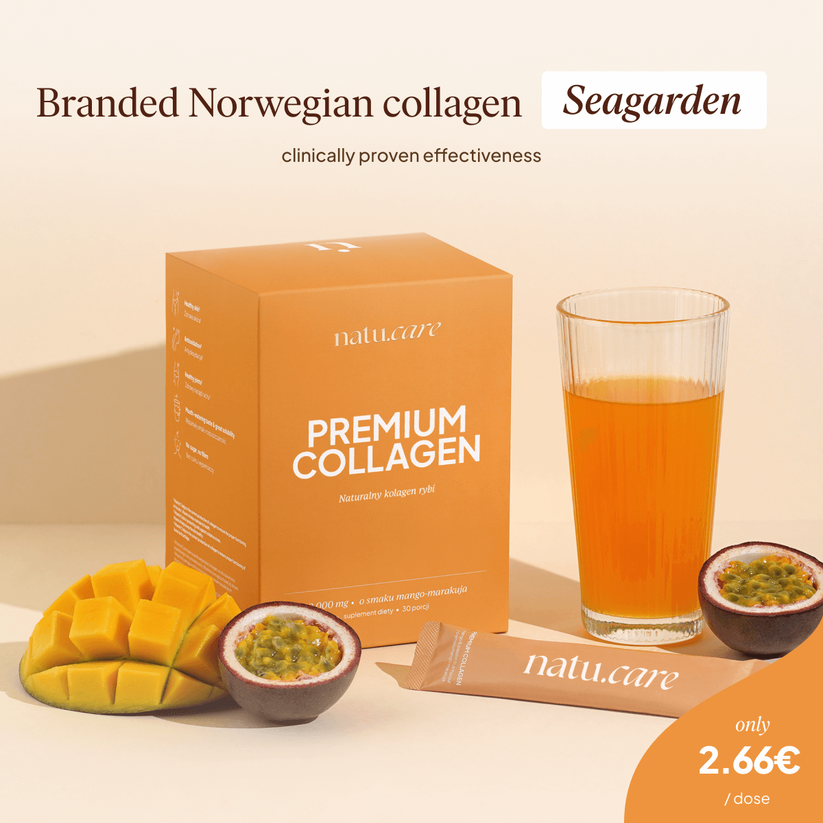 Premium Collagen Beauty 10000 mg, Mango-Frutto della passione
