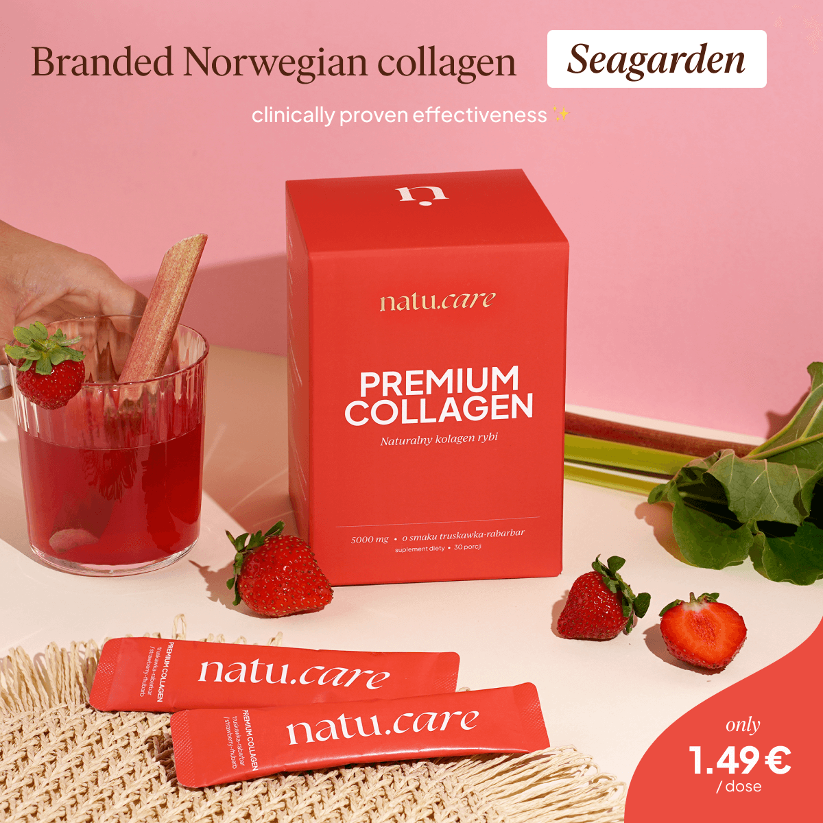 Premium Collagen Beauty 5000 mg, Strawberry-Rhubarb
