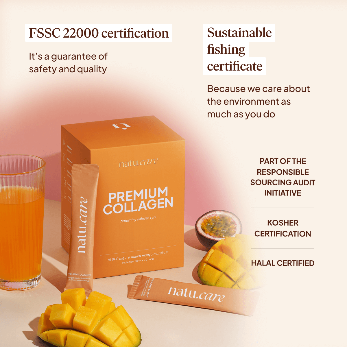 Premium Collagen Beauty 10000 mg, Mango-Frutto della passione