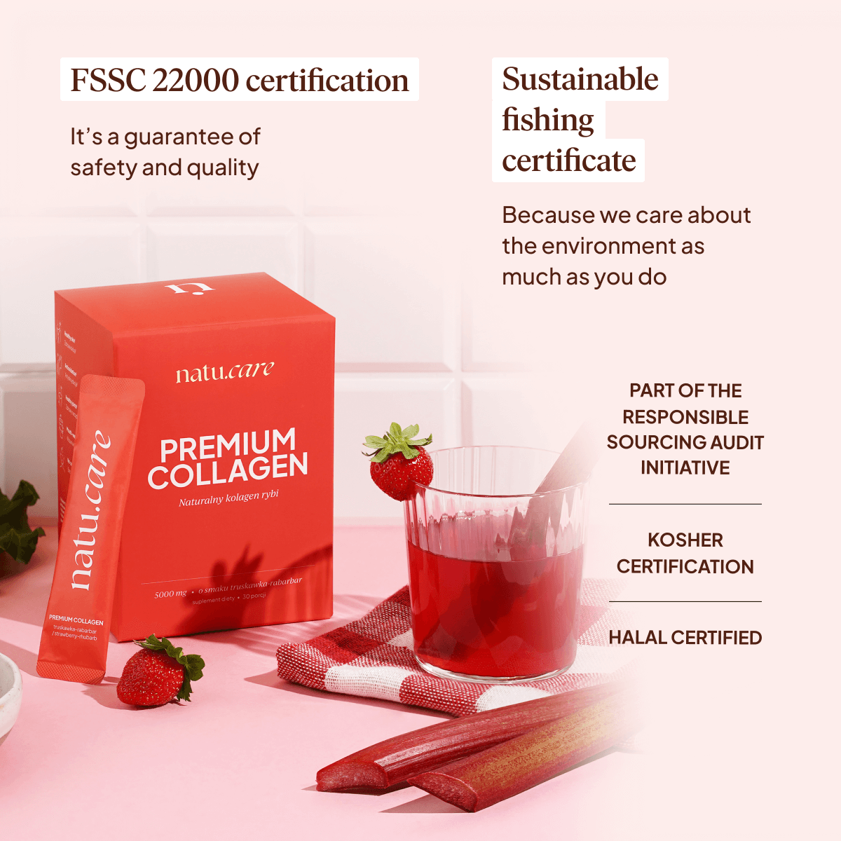 Premium Collagen Beauty 5000 mg, Strawberry-Rhubarb