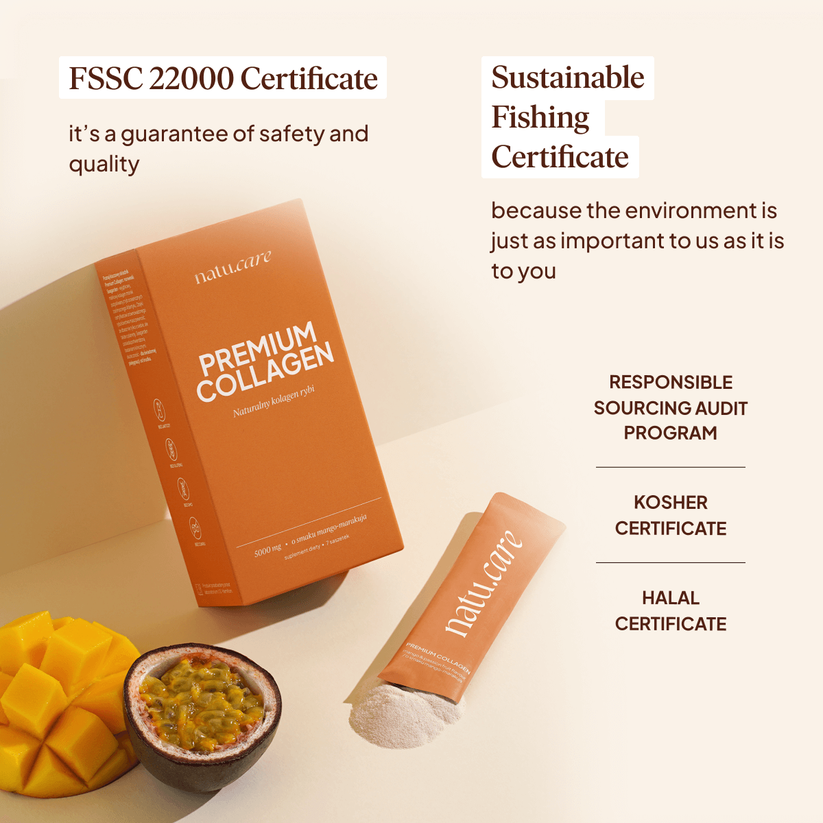 Premium Collagen Beauty 5000 mg, Mango-Passion Fruit: 7 sachets